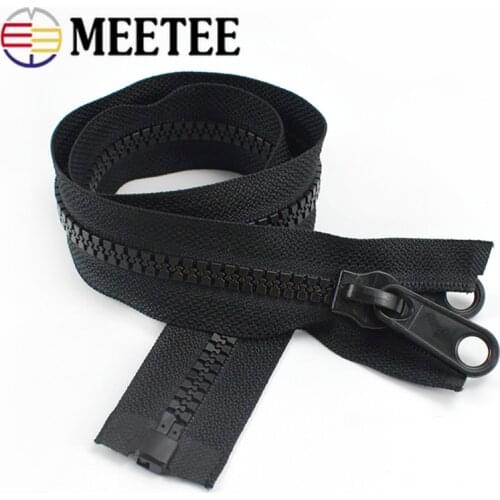 Meetee 60-300cm 5# 8# 10# Resin Zippers Plastic Double-sided Zipper Puller Head for Outer Tent Double Pull Tab Zips Sew Material