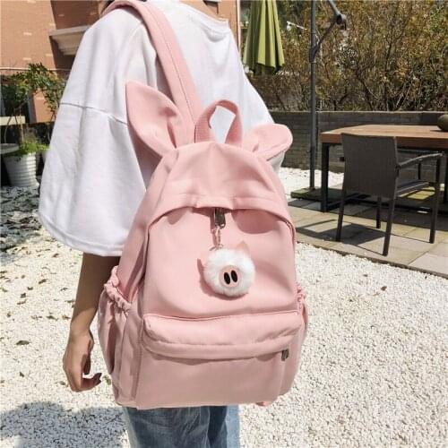 Cute Rabbit Ears Design Backpack Student Canvas School Bags For Teen Girls Laptop Bookbags Big Capacity Casual Travel Backpack