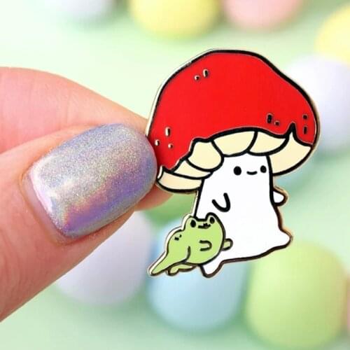 Cartoon Mushroom Buddy Froggy Friend Enamel Brooch Pin Backpack Hat Bag Collar Lapel Pins Badges Fashion Jewelry Accessories