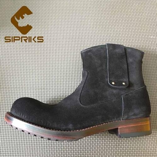 Sipriks Italian Custom Goodyear Welted Boots Men Cowboy Cow Suede Western Boot Luxury Designer Round Zip Shoes Winter Autumn 45