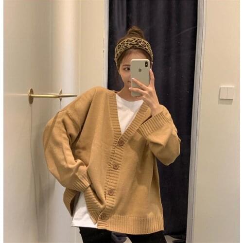 2020 autumn/winter new loose-fitting V-neck long-sleeved sweater for women wearing retro knitted cardigan jackets for women