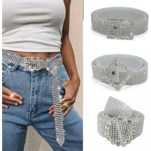 Luxury Womens Rhinestone Belt Female Bright Bride Wide Bling Crystal Diamond Waist Long Chain Belt Rhinestones Pearl Belts