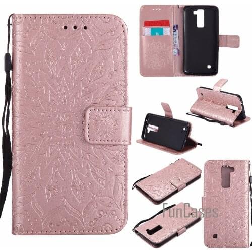 Luxury Flower Embossed Case For fundas LG K8 LTE K350 K350E K350N Case For coque LG K8 Case 5 inch + Card Holders estojo