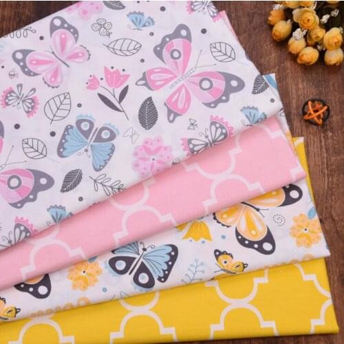 Yellow Pink Butterfly Twill Cotton Fabric,DIY Sewing Patchwork Quilting Fat Quarters Tecido Cloth For Baby Dress Sheets Textiles