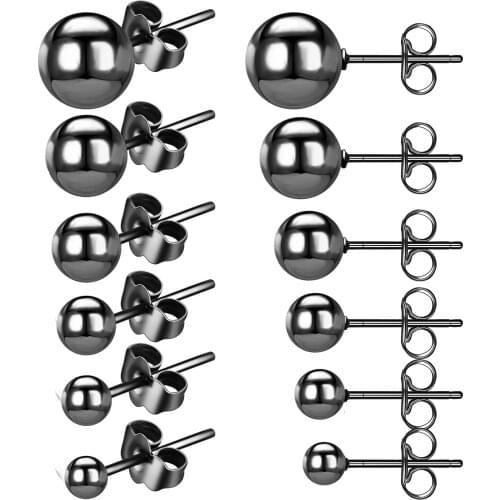 3-8mm Ball Ear Studs Earring for Girls Stainless Steel Black Matte Stud Earring for Women Men Cartilage Helix Basic Earrings