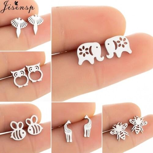 Small Animal Stainless Steel Stud Earrings for Women Girls Cute Owl Giraffe Earings Bee Ear Piercing Accessories Pendientes 2021
