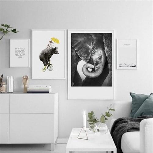 Nordic Simple Bear Elephant Animal Canvas Painting I Am The Only One of You Posters Living Room Art Decor Pictures Aesthetic