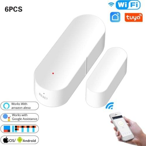 1-6PCS Tuya Smart WiFi Door Sensor Door Open / Closed Detectors WiFi App Notification Alert Alarm Support Alexa Google Home