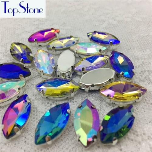 ALL AB Color Navette Glass Crystal Stone with Claw Setting Horse Eye Sew On Rhinestones 5x10,7x15,9x18,13x27,17x32mm