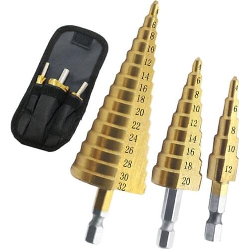 Hex Shank Titanium Hss Step Drill Bit Stainless Steel Cone Taper Iron Metal Wood Hole Cutter Metric Center Drill Bits 4-12/20/32