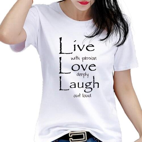 Inspiring Quotes - Live Love Laugh - Women Girls T Shirts Printing Art Flower Graphic Harajuku Short Sleeve Sweatshirt Tops Tees