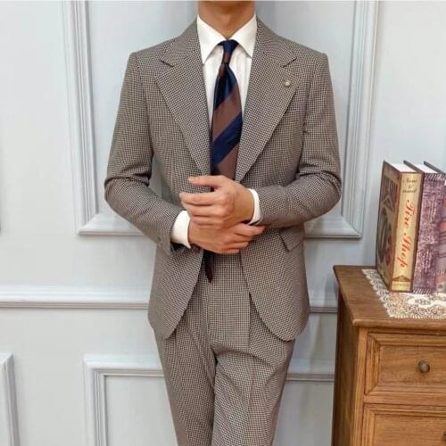 Vintage Lattice Suit Mens Business Fashion Gentleman Luxury Swallow Gird Men Tuxedo Suit Costume Mariage Homme Smoking Homme