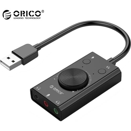 ORICO External USB Sound Card Microphone Headset Audio 3.5mm Jack 3 Port Output Adapter Volume Adjustable for Windows Mac Linux