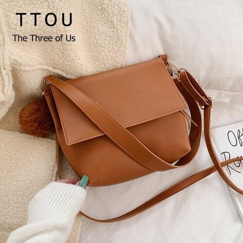 Retro Hairball Designer Women Shoulder Bag Quality Pu Leather Female Crossbody Bag Large Capacity Ladies Messenger Bags