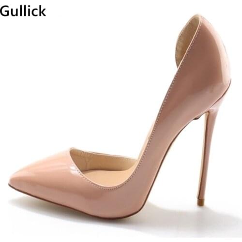 2018 Fashion Simple Delicate Thin With High Heel Pink Black Leather Pumps Shallow Pointed Side Hollow Womens Office Shoes