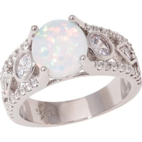 CiNily Created White Fire Opal White Zircon Cubic Zirconia Silver Plated Wholesale Hot Sell Women Jewelry Ring Size 6-9 OJ9546