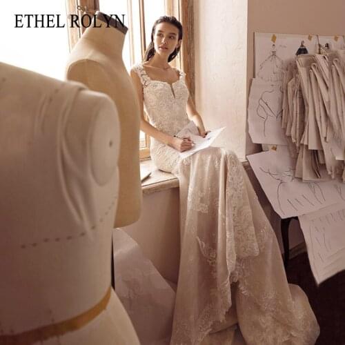 ETHEL ROLYN Mermaid Wedding Dress 2021 Elegant Sweetheart Beaded Embroidery Lace Backless Bride Sleeveless Long Tail Bridal Gown