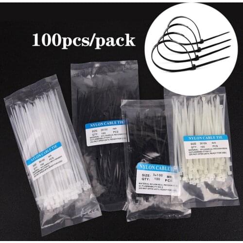 100pcs Self Locking Cable Tie Line Rope Organizer Holder Straps Zip Fasten Wire Industrial Supply Hardware Cable 3mm*100/150mm