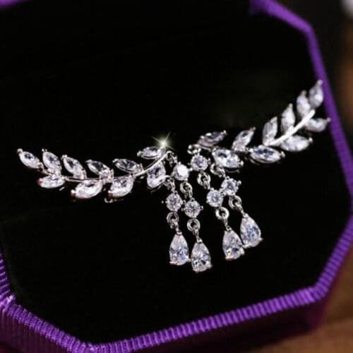 2021 Exquisite Personality Sparkling Diamond Leaf Tassel Crystal Water Drop Earrings for Women Party Wedding Fashion Jewelry