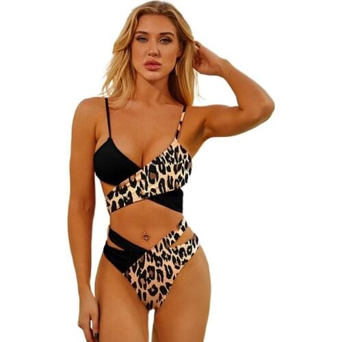 2021 Summer New Swimsuit Euro- American Sexy Split Swimwear Two-color Cross Bikini Hot Beach Women Swimming Suit