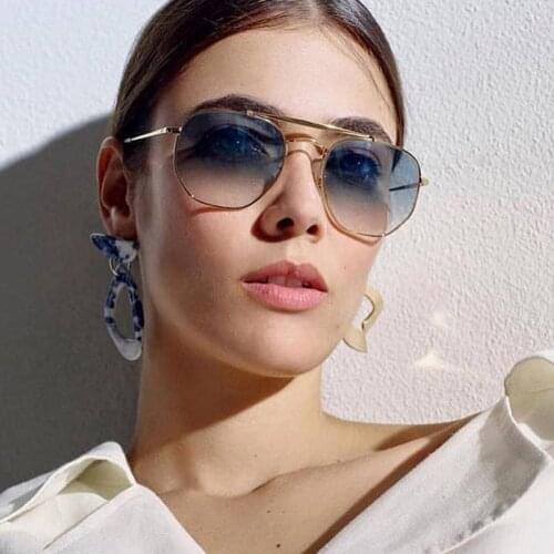2021 Brand designer Double beam sunglasses men Vintage women sun glasses Gradient lenses metal frame Eyewear RAYS UV400