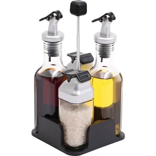 5pcs Oil Bottles Multipurpose Salt Dispensers Easy to Clean Glass Seasoning Containers with Storage Stand for Home Kitchen