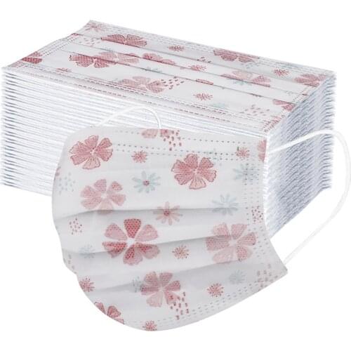 50pcs Cosplay Disposable Mask Kids Floral Printed 3ply Filters Ear Loop Children Mouth Masks Halloween Costume Mascarillas