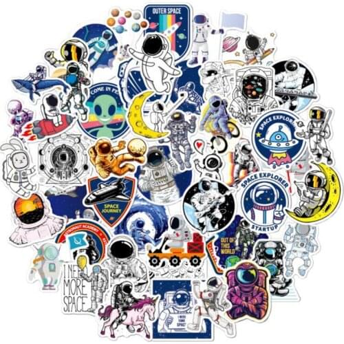 50p Cartoon Stickers of the Astronaut Space Creative Air Travel Decor Notebook Stationery Box Computer Graffiti Stickers