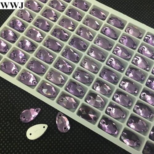 7x12mm 72Pcs/Lot Light Purple red Color Teardrop Sew On Stone Flatback 2 Holes Pear Droplet Sewing Glass Crystals Dress