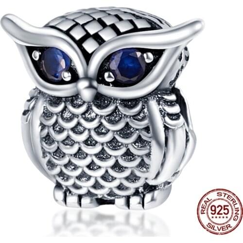 925 Sterling Silver Blue Eyed Owl Charm&Bead Fit Original Pandora Bracelet&Bangle For Women Birthday Fashion Jewelry Gift