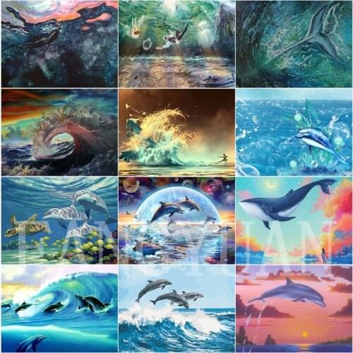 Diy Diamond Painting Dolphin Full Square Round Diamond Embroidery Animals Pictures of Rhinestones Mosaic Cross Stitch Home Decor