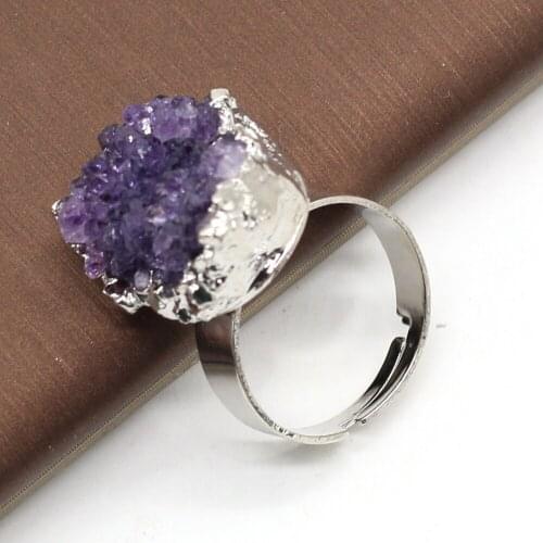 Fashion Ring Natural Stone Amethyst Bud Opening Winding Gold Wire Ring for Women Romantic Love Charm Jewelry 12x18-15x20 mm