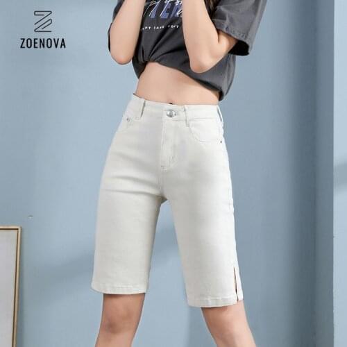 White Denim Shorts WomenS Tight-Fitting Slim High Stretch Split Elegant Shorts 2021 Summer Aesthetic Casual Knee-Length Jeans