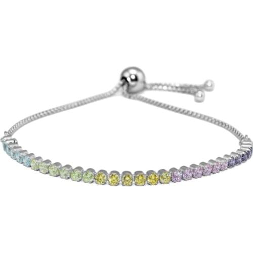 CKK 925 Sterling Silver Multi-Color Sparkling Strand Bracelet, Multi-Colored Stone Original Jewelry Making Birthday Gift