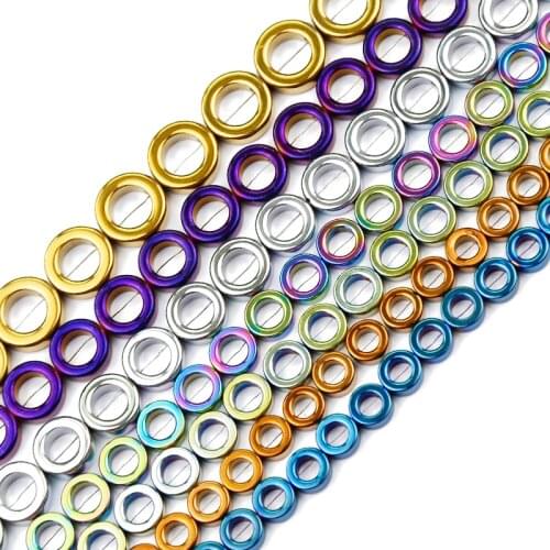 JHNBY Blue,Gold,Purple,Green,Circle Shape Hematite 8/10/12/14mm Natural Stone Spacer Loose Beads For Jewelry Making DIY Bracelet