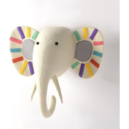 Felt Colorful Animals Head Wall Decoration Elephant Stuffed Toy Doll For Girl Baby Kids Nursery Room Decor Wall Hanging