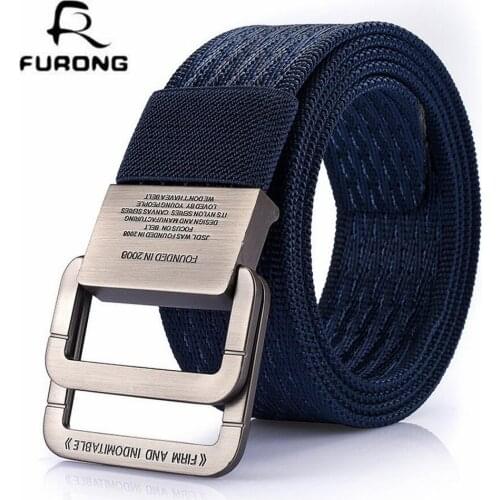 FURONG Men Military Equipment Tactical Belt Man Double Ring Buckle High Quality Nylon Belts Weaving Canvas Male Waistband R002