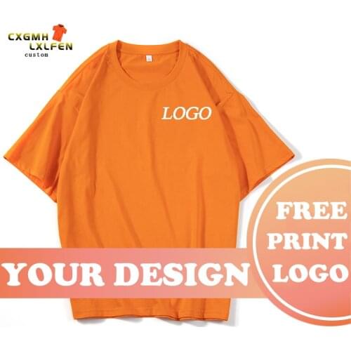 T-shirt top 8-color custom logo short-sleeved high-end cotton DuPont drop shoulder round neck printing DIY brand text