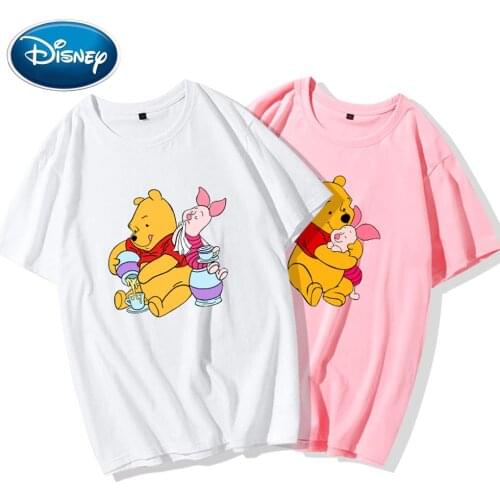 Disney Winnie the Pooh Bear Cartoon Print Couples Unisex Women T-Shirt O-Neck Pullover Short Sleeve Cotton Tee Tops 10 Colors