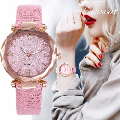 Hot Fashion Women Starry Sky Watch Luxury Ladies Leather Quartz Watch Vansvar Brand Relogio Feminino Dropshipping Clock