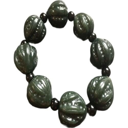 Chinese Hand-carved Natural Hotan Jade Bracelet Sapphire jade Walnut Bracelet Jade Bracelet