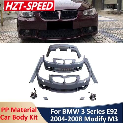 Car Body Kit E92 E93 Coupe Modify M3 Type PU Unpainted Front and Real Bumper Side Skirts Rear Lip For BMW 3 Series 2004-2008
