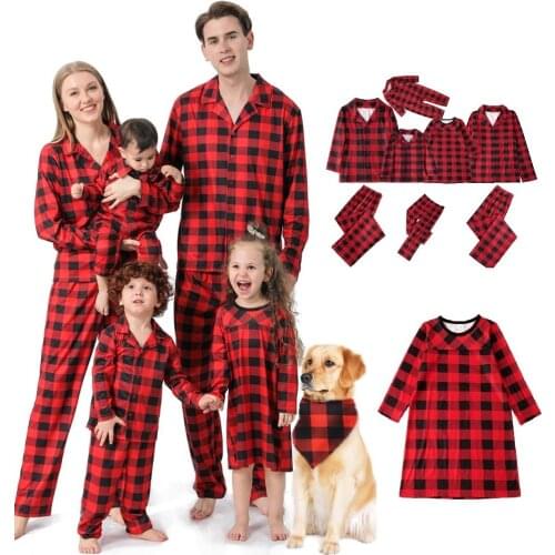 Family Matching Outfits Plaid Christmas Pajamas Set Mother Daughter Father Son Xmas Mom Baby Mommy and Me Clothes Dog Scarf