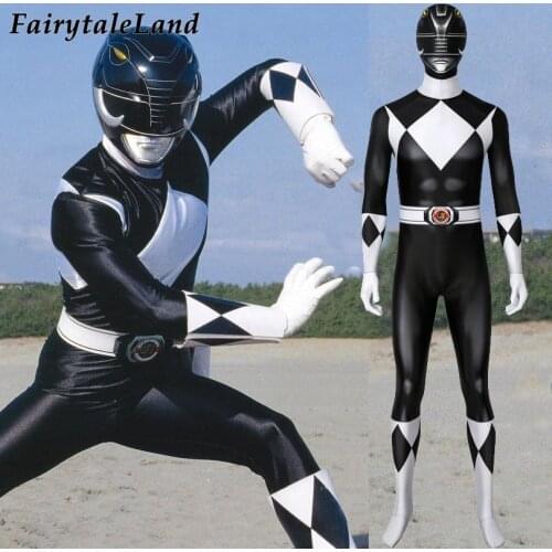 Black Ranger Goushi Printing Cosplay Outfit Helmet Adult Halloween Mammoth Ranger Costume Spandex Superhero Jumpsuit