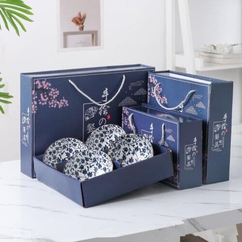 Creative Japanese Blue and White Porcelain Tableware Set Gift Box Promotion Gift Ceramic Tableware Tableware Ceramic Bowels
