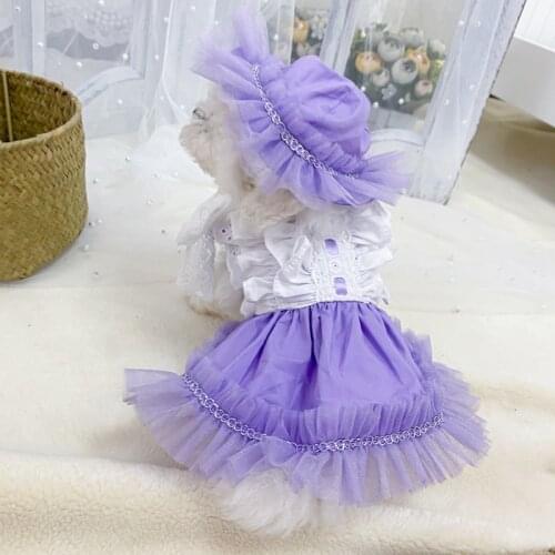 Cat Dog Dress Lolita Summer Dog Clothes Cute Puppy Skirt Hat Yorkshire Poodle Pomeranian Maltese Schnauzer Bichon Frise Clothing