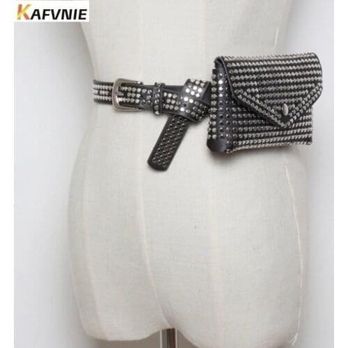 KAFVNIE mode Fashion Rivets Luxury Designer Fanny Pack Size Pack Women Waist Bag Phone Pouch Pouch Leather Belt Bag 1542