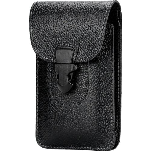 Men Solid Color Mobile Phone Bag Case 6.5 in Protector Leather Running Waist Bag Zipper Card Holder Packs Belt Phone Wallet