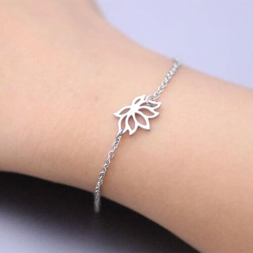 New Arrival-Dainty Lotus Bracelet Stainless Steel Charm Bracelets Couples Women Girls Loved Fashion Jewelry Lucky Birthday Gift