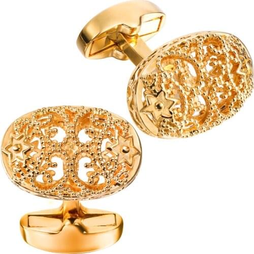 HAWSON New Arrival Gold Cufflinks for Men Trendy Oval Carved Pattern Cufflinks Best Gifts for Wedding With HAWSONs LOGO